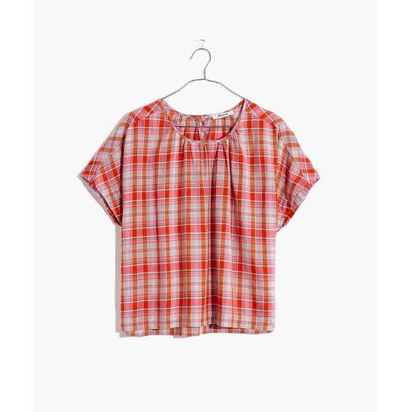 madewell // plaid shirred neck boxy top - Picture 4 of 10